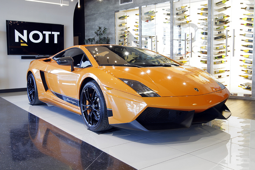 Orange Lamborghini Gallardo Superleggera in the Nott Autocorp showroom